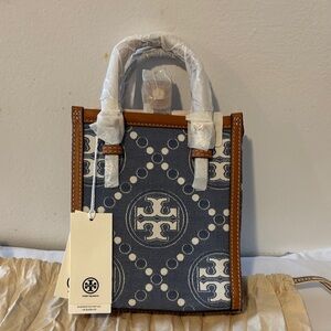 Tory Burch Navy and Tan Mini Bag
